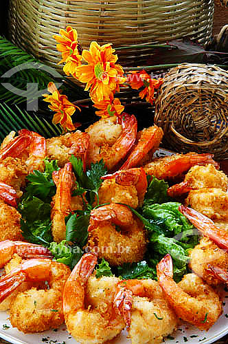  Cookery: shrimps and straw basket in the background  - Brazil