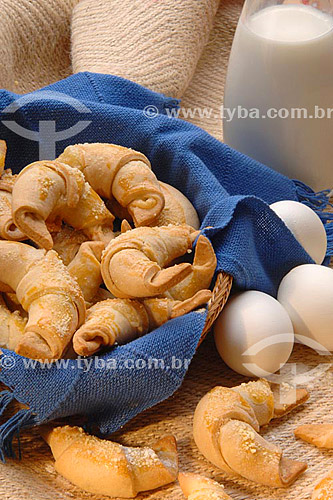  Little croissants with eggs and milk jar 