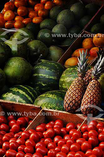  Market - Tomato, pineapple, watermelon, Coconut and Mango - Rio de Janeiro city - Rio de Janeiro state - Brazil - October 2006 