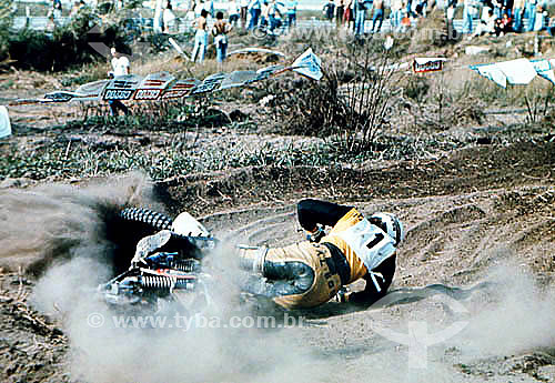  Motorcycling Motocross - pilot`s fall during race 