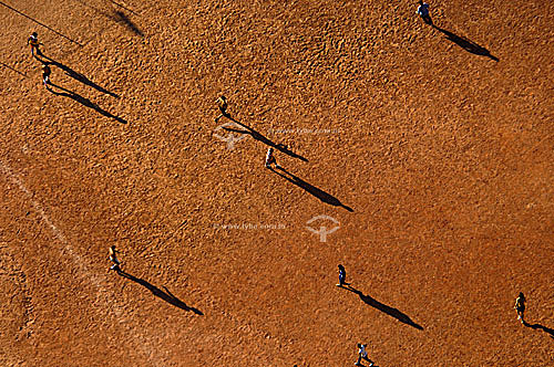  Aerial view of people playing soccer - Sao Paulo city - Sao Paulo state - Brazil 