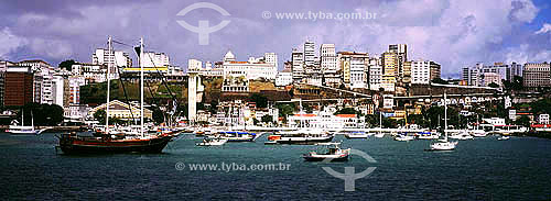  Salvador city seen by the sea with boats anchored - 