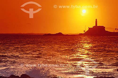  The silhouette of Farol da Barra (Barra Lighthouse) at sunset - Salvador city* - Bahia state - Brazil  *The city is a UNESCO World Heritage Site since 06-12-1985. 