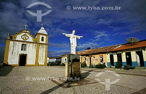  Square with a church and a Christ statue - Arraial d`Ajuda city - Bahia state - Brazil 