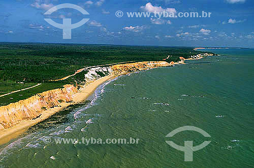  Aerial view of Prado city beach and cliffs - Bahia state - Brazil 