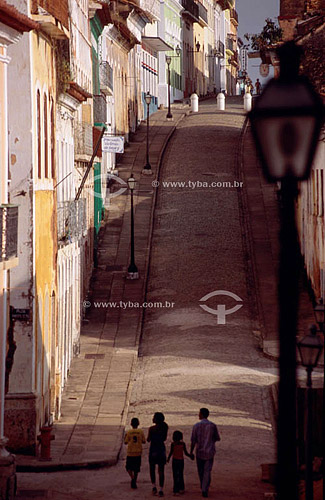  Family walking in Sao Luis city* - Maranhao State - Brazil  *The city is World Heritage for UNESCO since 12-04-1997 and the architectural and town planning group of the city is National Historic Site since 03-13-1974. 