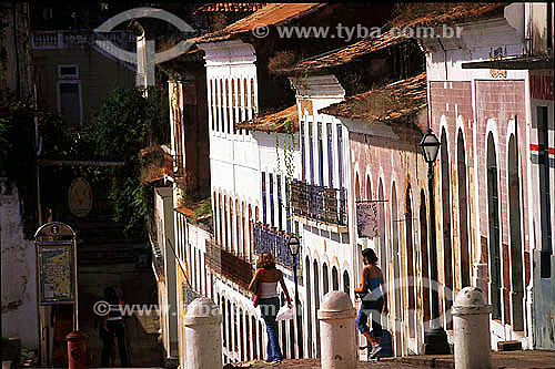  Buildings with old facades at Giz Street - Historical center of Sao Luiz city - Maranhao state - Brazil - August 2004 