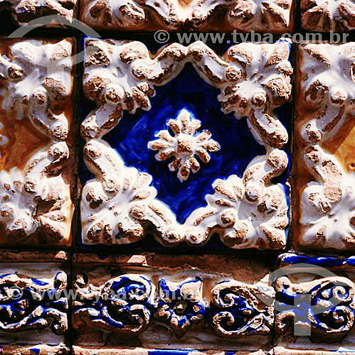  Detail of a portuguese tile in Alcantara city* - Maranhao State - Brazil  *The architectural and town planning group of the city is National Historic Site since 12-22-1948. 