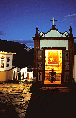  Woman praying - Paço da Camera - Pacinho do 7 oratorio - Tiradentes city* - Minas Gerais state - Brazil  *The whole architectural and town plan of the city is a National Historic Landmark since 20-04-1938. 