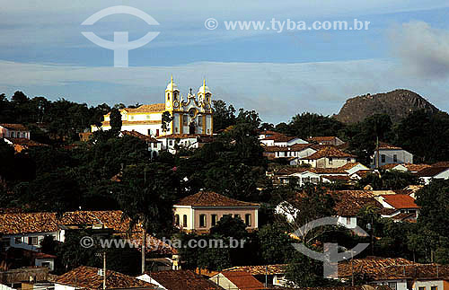  Tirandentes city view with a church in the background - Historical city in Minas Gerais state - Brazil - 2003 