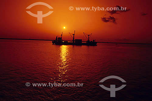  Cargo ship at sunset - Belem city - Para state - Brazil 