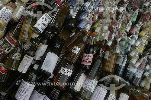  Bottles of medicines and perfums made of Amazon Rain Forest herbs - Ver-o-Pêso Market - Belem city - Para state - Brazil - 2004 