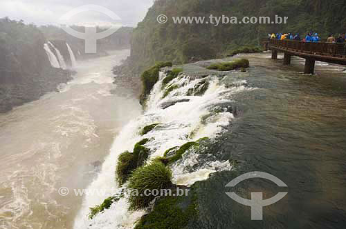  Tourists at observatory in Iguazu Falls - Parana state - Brazil 