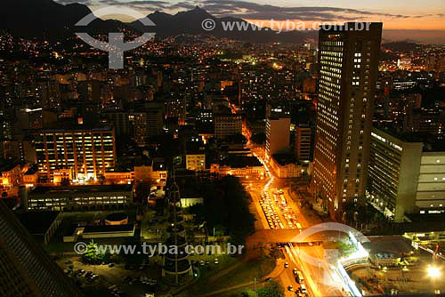  Sunset with streets and buildings iluminated, Downtown - Rio de Janeiro city - Rio de Janeiro state - Brazil - September 2006 