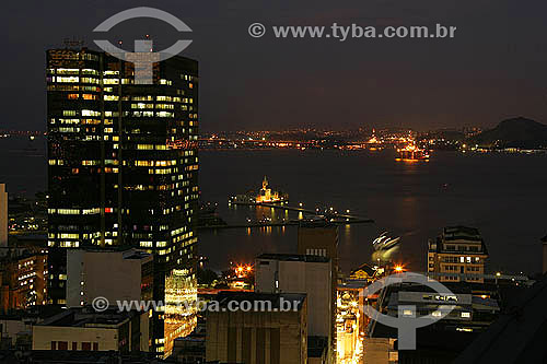  Sunset with streets and buildings iluminated, Downtown and Guanabara Bay in the backround - Rio de Janeiro city - Rio de Janeiro state - Brazil - September 2006 