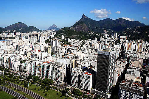  Aerial view of Flamengo neighborhood´s buildings with Corcovado Mountain in the background - Rio de Janeiro city - Rio de Janeiro state - Brasil - 07/14/2005 