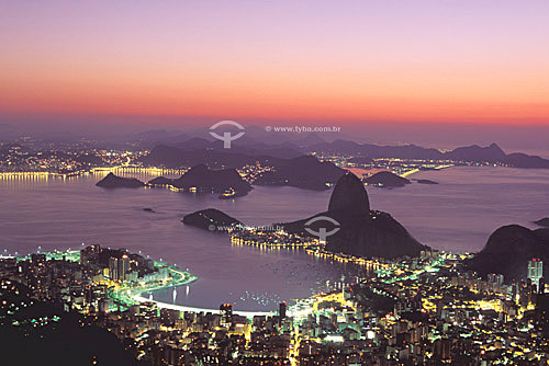  Panoramic view of Sugar Loaf Mountain* with Botafogo Cove in the foreground - Rio de Janeiro city - Rio de Janeiro state - Brazil  * Commonly called Sugar Loaf Mountain, the entire rock formation also includes Urca Mountain and Sugar Loaf itself (th 