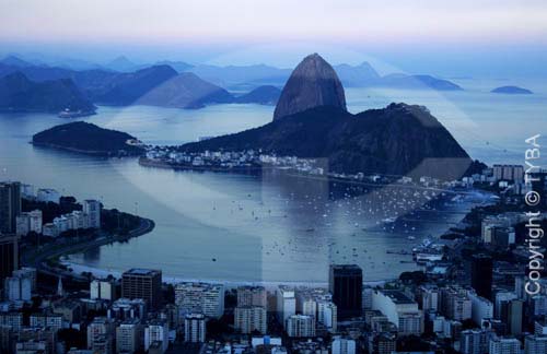  Panoramic view of the  Botafogo Cove with the Sugar Loaf Mountain* - Rio de Janeiro city - Rio de Janeiro state - Brazil *Commonly called Sugar Loaf Mountain, the entire rock formation also includes Urca Mountain and Sugar Loaf itself (the taller of 