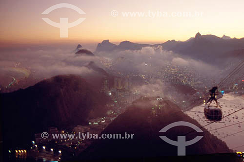  Sunset seen from Sugar Loaf Mountain* - the Cable Car in the foreground - Rio de Janeiro city - Rio de Janeiro State - Brazil *National Historic Site since 08-08-1973. 