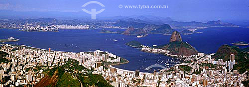  Overlooking the buildings of the neighborhoods of Botafogo, Flamengo, Gloria, and and the center of Rio de Janeiro city, with Sugar Loaf Mountain*, the entrance to Guanabara Bay, and the city of Niteroi in the background - Rio de Janeiro city - Rio  