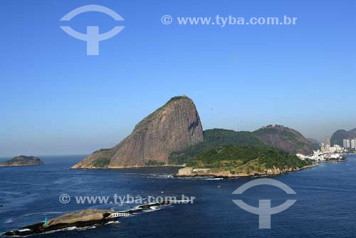  Aerial view of the Sugar Loaf(*) with Laje Fortress in the foreground - Rio de Janeiro city - Rio de Janeiro state - Brazil - July of 2006  *Commonly called Sugar Loaf Mountain, the entire rock formation also includes Urca Mountain and Sugar Loaf it 