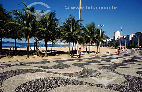  Copacabana sidewalk and coconut trees - Rio de Janeiro city - Rio de Janeiro state - Brazil  (*)The Atlantica Avenue was inaugurated in 1906 with only one track. The actual form is from the 70`s and the project is from Roberto Burle Marx. He kept th 