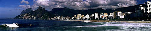  Surf in the Arpoador Beach with the Gavea Rock and the Morro Dois Irmaos (Two Brothers Mountain)* in the background  - Rio de Janeiro city - Rio de Janeiro state - Brazil   *The Rock of Gavea and the Two Brothers Mountain are National Historic Sites 