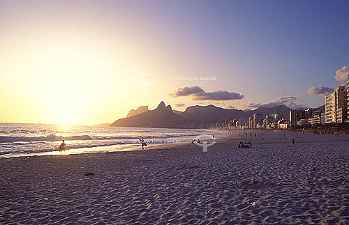  Sunset at Ipanema beach with Gavea Rock and 