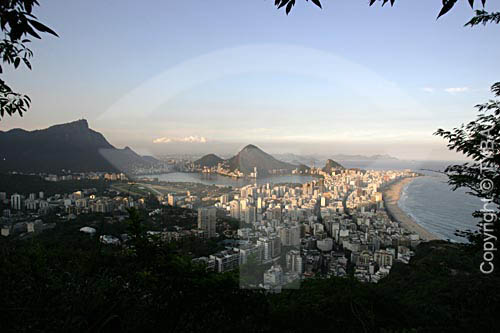  Christ the Redeemer, and the Jockey Club with the Lagoa Rodrigo de Freitas (Rodrigo de Freitas Lagoon) to the left background and the Ipanema Beach to the right side  - Rio de Janeiro city - Rio de Janeiro state (RJ) - Brazil
