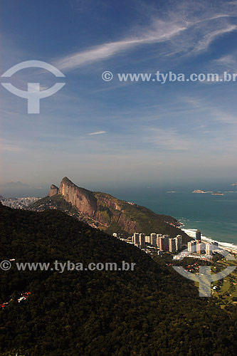  Aerial view of Sao Conrado neighbourhood with the Two Brothers  on the background - Rio de Janeiro city - Rio de Janeiro state - Brazil 