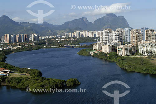  Aerial view of Marapendi lagoon - Barra da Tijuca neighbourhood - Rio de Janeiro city - Rio de Janeiro state - Brazil 