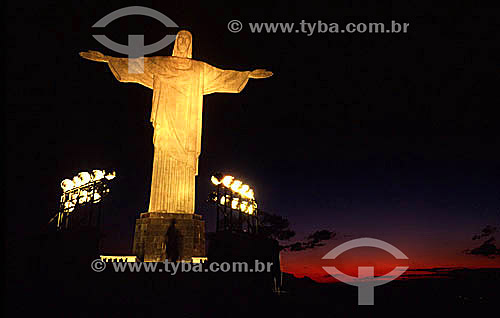  The brightly illuminated Christ the Redeemer at night - Rio de Janeiro city - Rio de Janeiro state - Brazil 