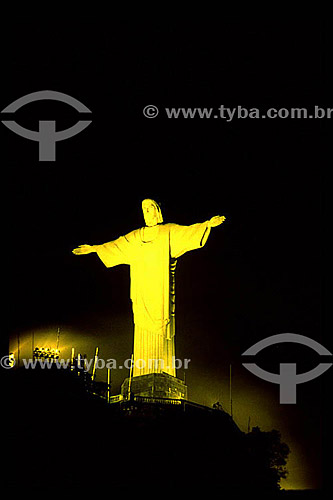  The brightly illuminated Cristo Redentor (Christ the Redeemer) at night - Rio de Janeiro city - Rio de Janeiro state - Brazil 