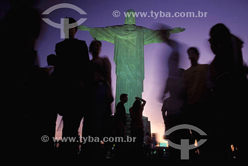  Tourists at Christ the Redeemer statue over Corcovado Hill at dawn - Rio de Janeiro city - Rio de Janeiro state - Brazil 