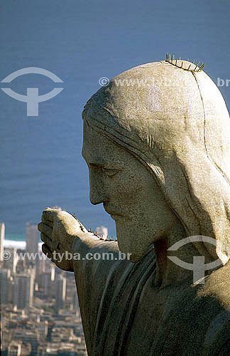 Aerial view of the head of Christ the Redeemer statue - Rio de Janeiro city - Rio de Janeiro state - Brazil 