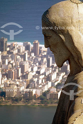  Aerial view of Cristo Redentor (Christ the Redeemer), with Ipanema neighbourhood in the background - Rio de Janeiro city - Rio de Janeiro state - Brazil  * National Historic Site since 19-06-2000. 