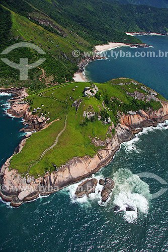  Aerial view of Atlantic Rainforest area with beaches on the background - Guaratiba neighbourhood - Rio de Janeiro city - Rio de Janeiro state - Brazil 