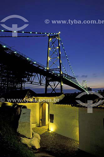  Hercilio Luz Bridge illuminated at night - Florianopolis city - Santa Catarina state - Brazil - January 2003 