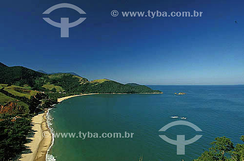  Beach with montains and sea  - Sao Paulo north coast - Brazil 