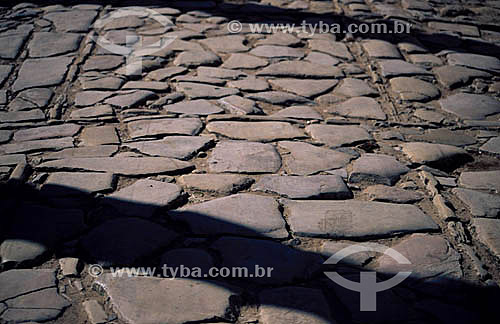  Detail of the portuguese paving stone floor - Laranjeiras city* - Sergipe state - Brazil  * The architectural joint of the city is a National Historic Site since 18-06-1996. 