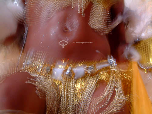  Detail of the stomach of a woman dancing in the parade at the Sambodromo - Carnival 2003 - Rio de Janeiro city - Rio de Janeiro state - Brazil 