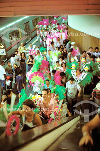  People going to the Carnival parade of the Mangueira Samba School - subway - Rio de Janeiro city - Rio de Janeiro state - Brazil 