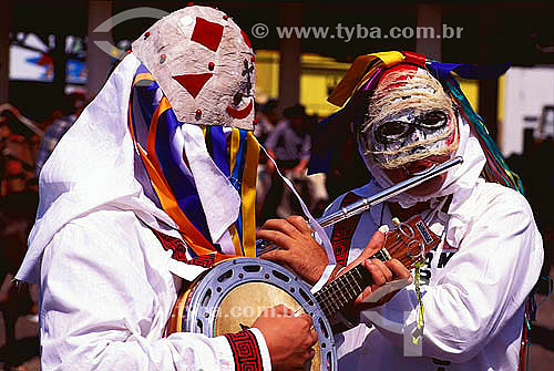  People using costumes during the Boitinga or Boi-Marajoara folkloric party - Belem city - Para state - Brazil 