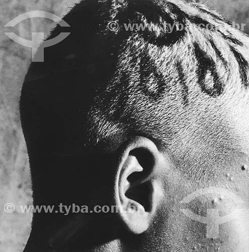  Detail of a man `s head painted 