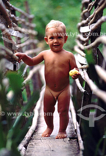  Little boy crossing a wood bridge (released #70) 