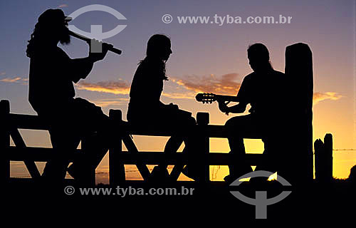  Silhouette of musicians playing - Sergipe estate - Brazil 