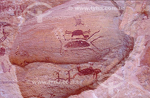  Archeological paintings - Capivara Mountain Range National Park* - Sao Raimundo Nonato Village - Piaui state - Brazil  * The Park is a UNESCO Physical, Ecological and Historical Aspects World Heritage Site since 13-12-1991 and a National Historic Si 