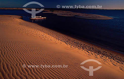  Boat parked in the estuary of Sao Fracisco river - Sergipe state - Brazil 