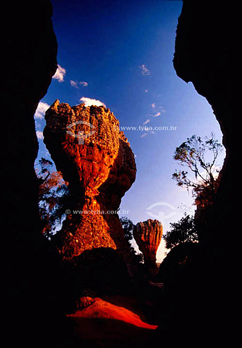  View of natural rock formations found at Vila Velha, some of which rise to over 35 meters (more than 115 feet) - Vila Velha State Park -  PR - Brazil 