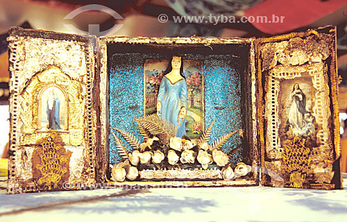  Oratory to Iemanjá with images of Catholic saints beside - Salvador city - Bahia state - Brazil 